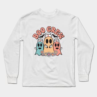 Boo Crew, Cute Nurse Ghosts With Flowers And Bats, Funny Halloween Long Sleeve T-Shirt